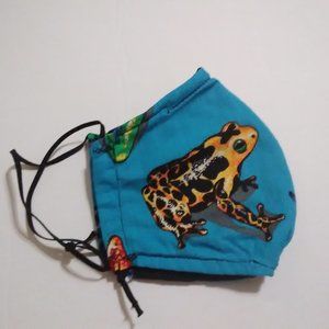 Facemask Of Frogs Orange & Green On Blue